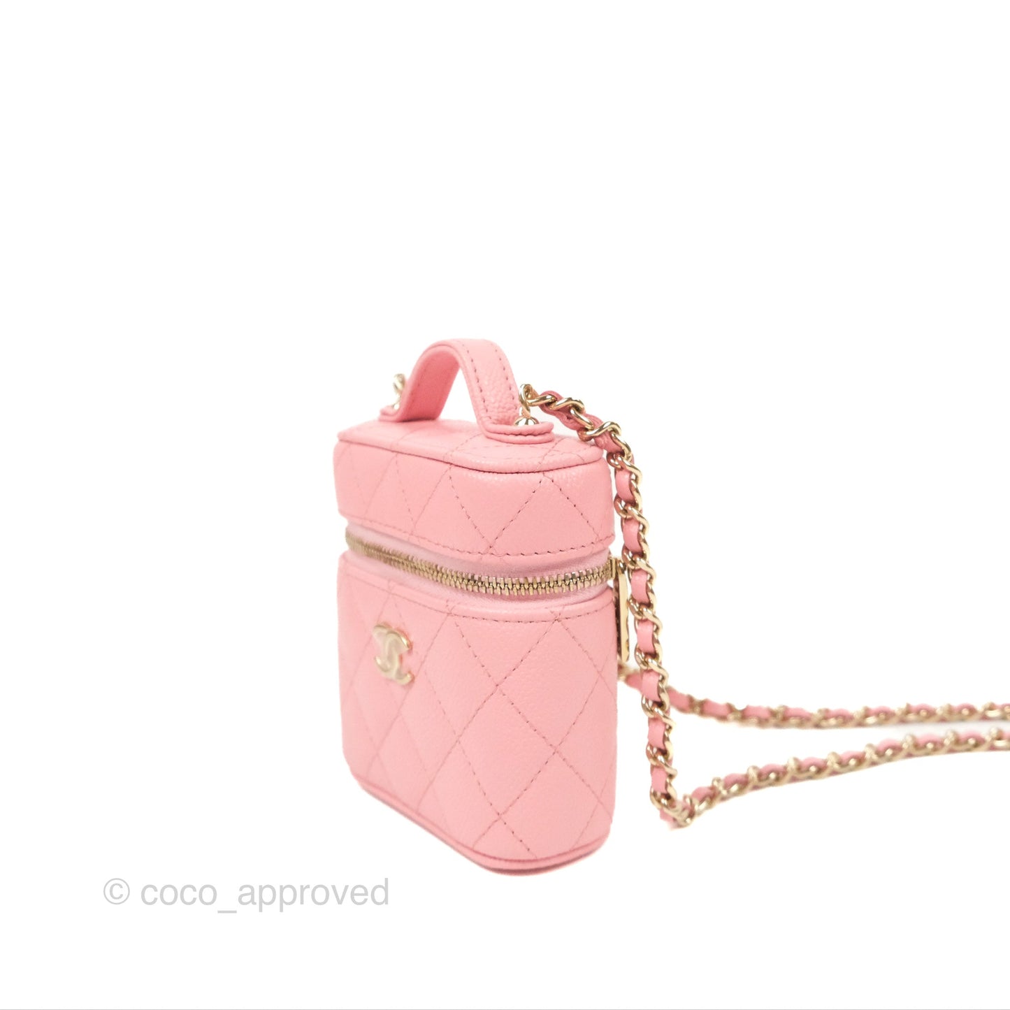 Chanel Quilted Small Handle With Care Vanity Case With Chain Pink Caviar Gold Hardware