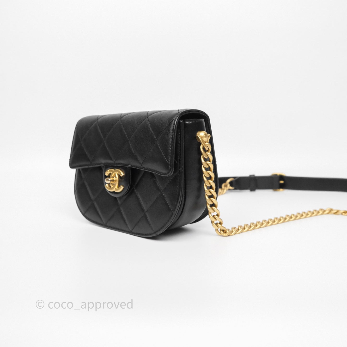 Chanel Mini Moon Messenger Bag Black Calfskin Aged Gold Hardware