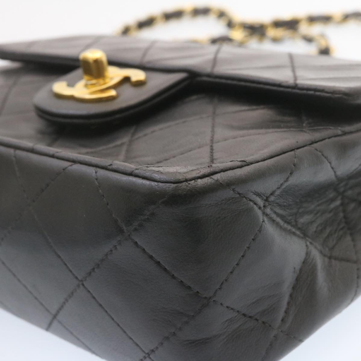 CHANEL Lamb Skin Matelasse Chain Flap Shoulder Bag Black CC  25502A