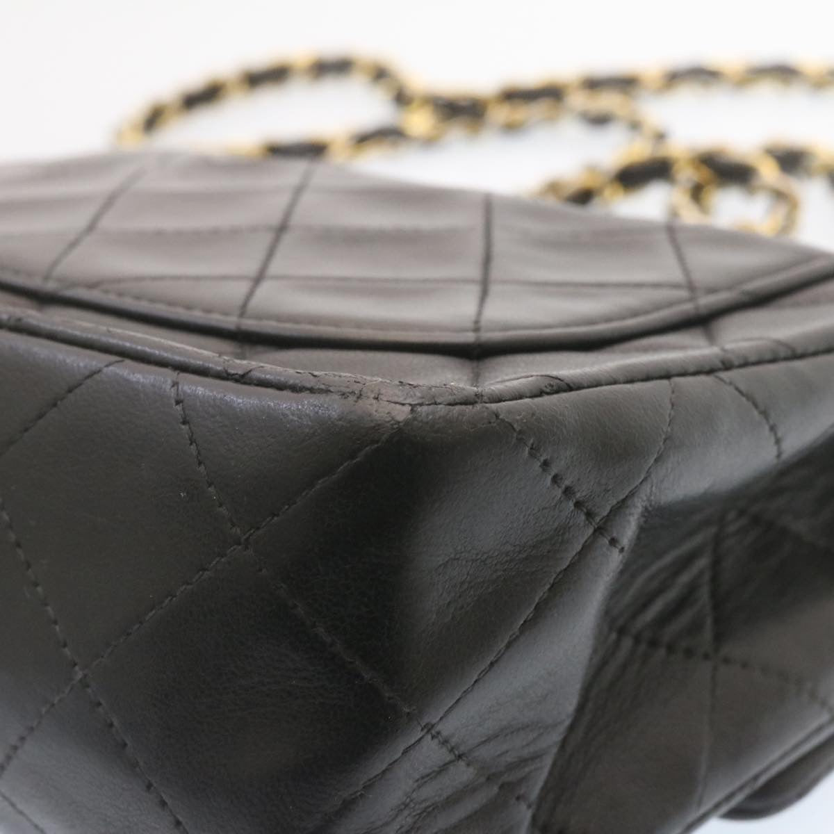 CHANEL Lamb Skin Matelasse Chain Flap Shoulder Bag Black CC  25502A