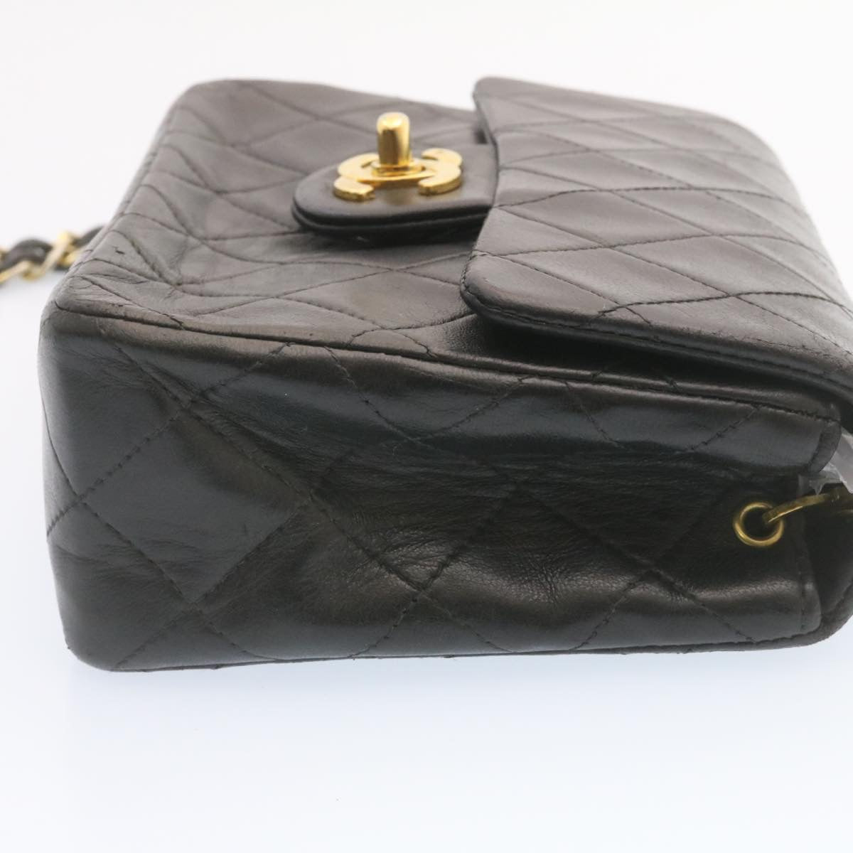CHANEL Lamb Skin Matelasse Chain Flap Shoulder Bag Black CC  25502A