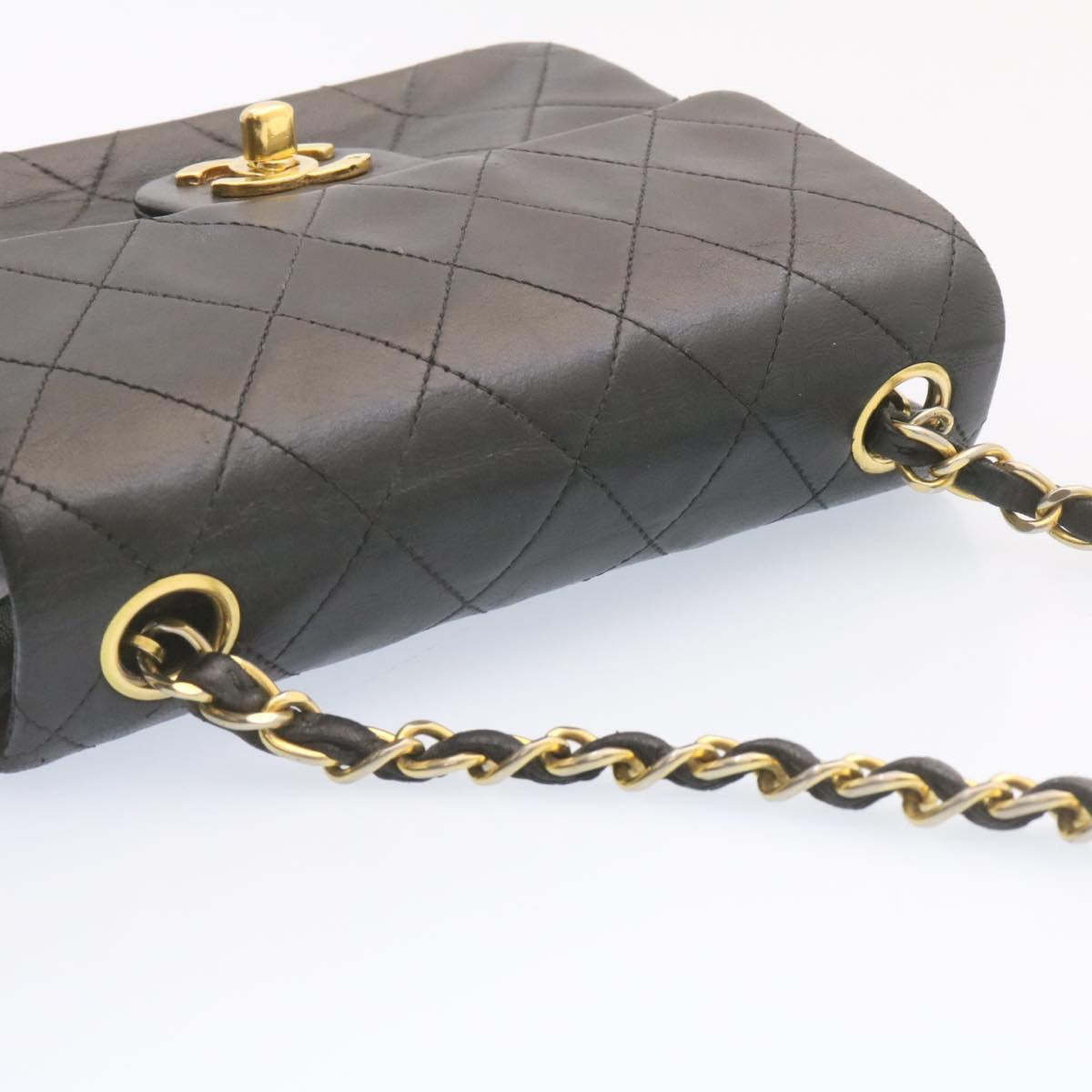 CHANEL Lamb Skin Matelasse Chain Flap Shoulder Bag Black CC  25502A