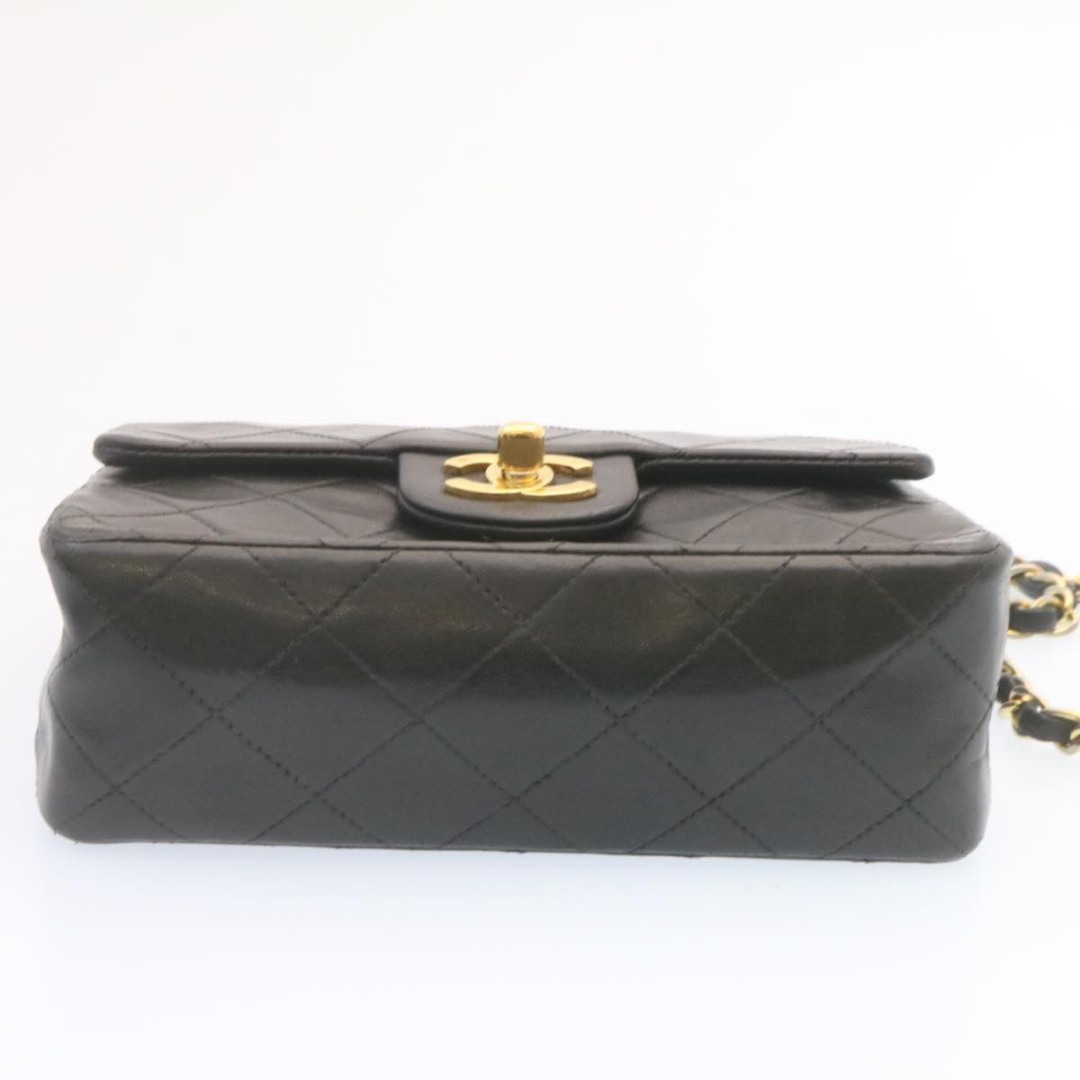 CHANEL Lamb Skin Matelasse Chain Flap Shoulder Bag Black CC  25502A