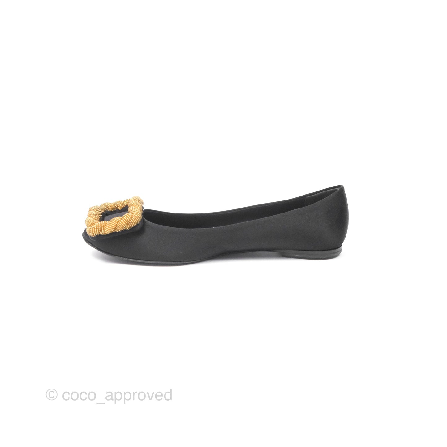 Roger Vivier Ballet Flats Black Satin Gold Hardware Size 36.5
