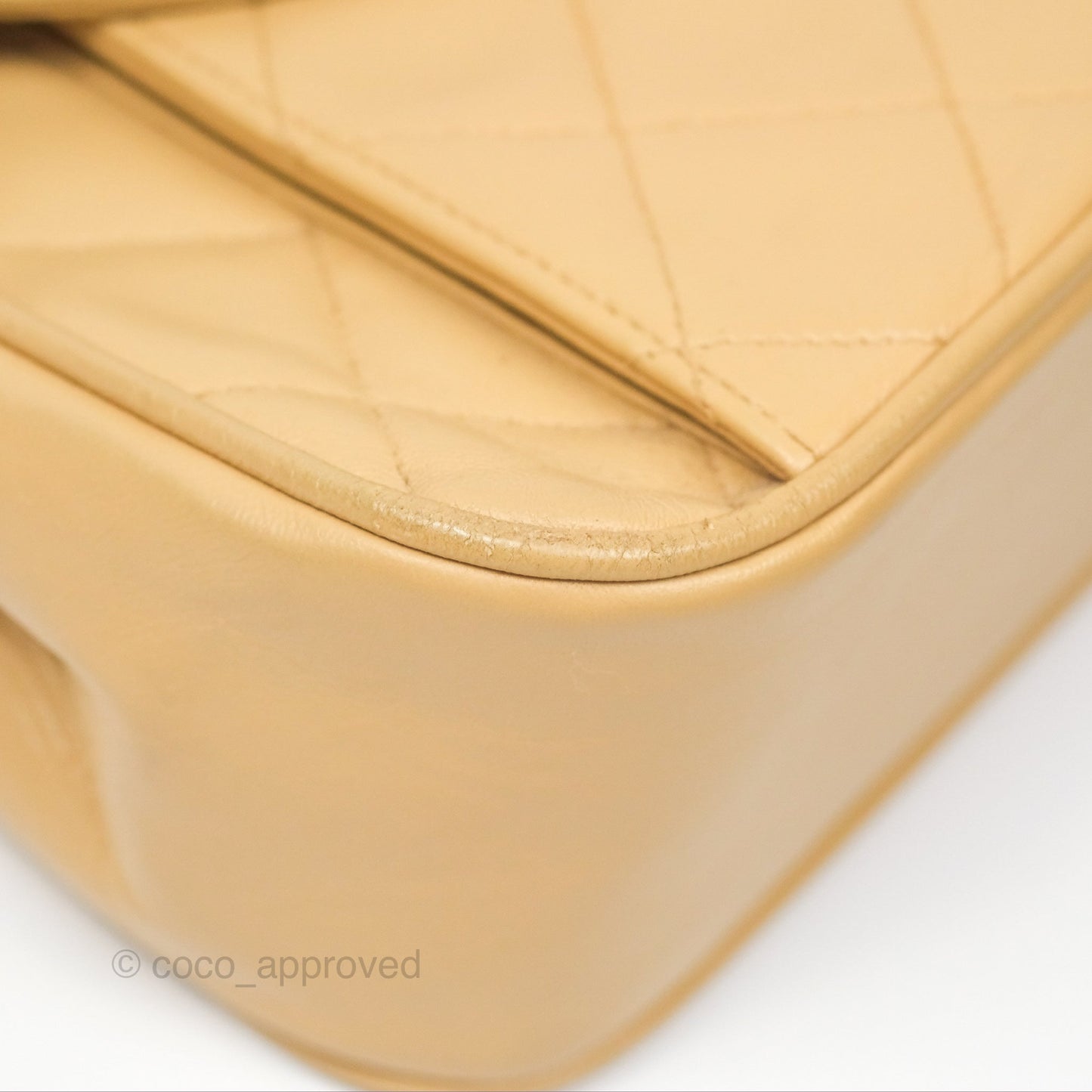 Chanel Vintage Round Flap Bag Quilted Beige Lambskin Gold Hardware