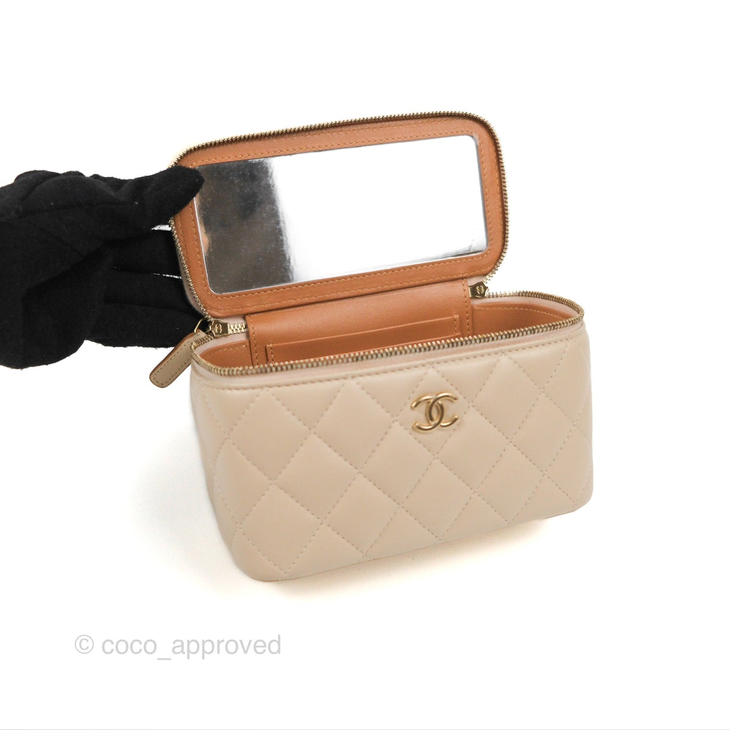 Chanel Vanity Rectangular Top Handle Ecru/Beige Lambskin Gold Hardware 23P