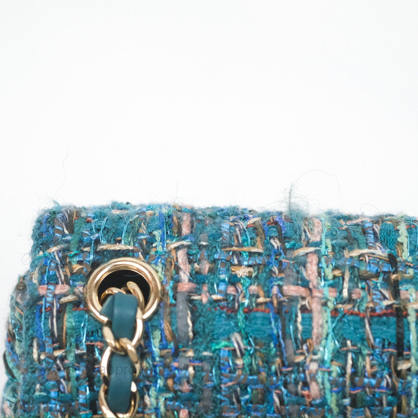 Chanel Mini Rectangular Flap Teal Tweed Gold Hardware
