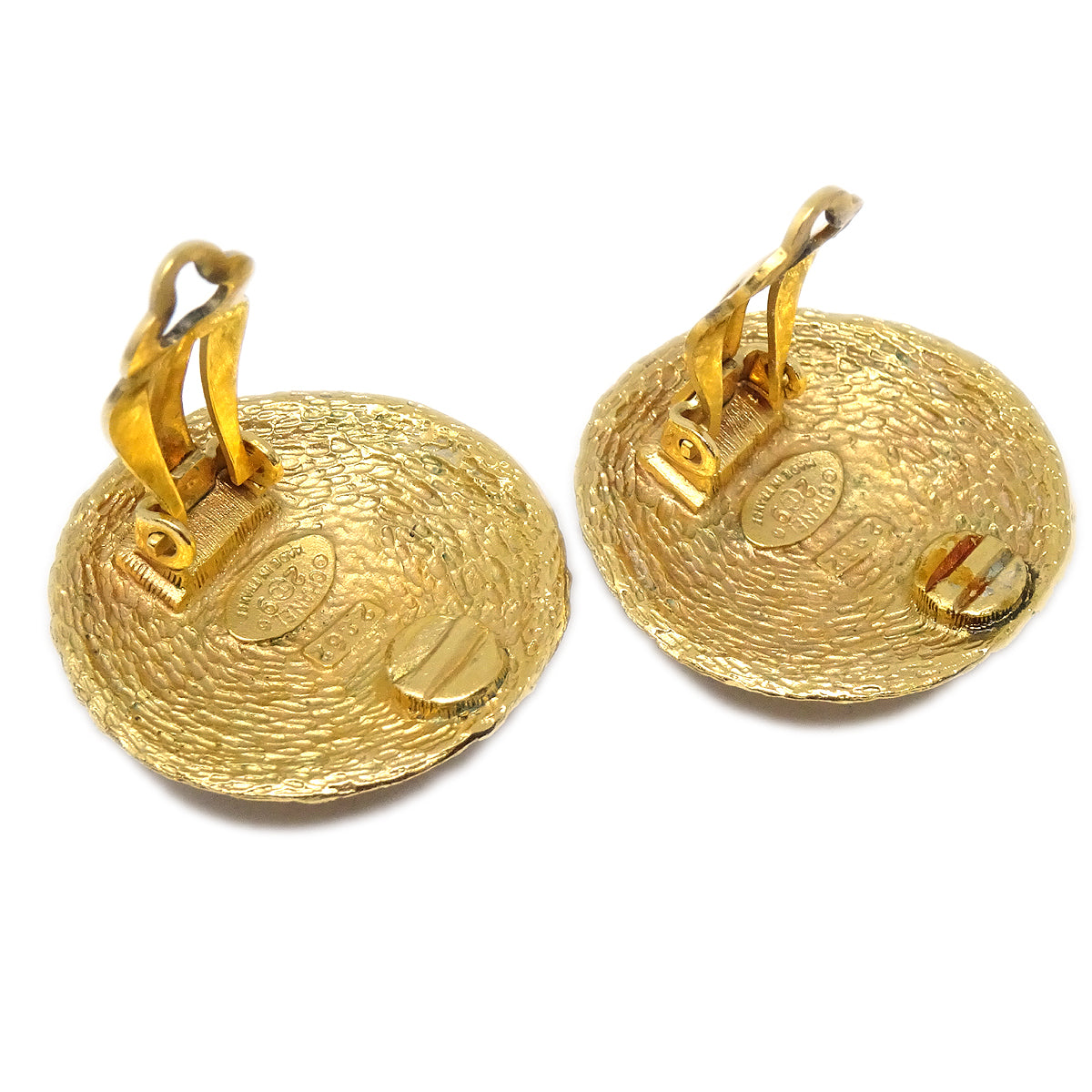 Luxury Chanel 1994 Round Woven CC Earrings Clip-On Gold 2862