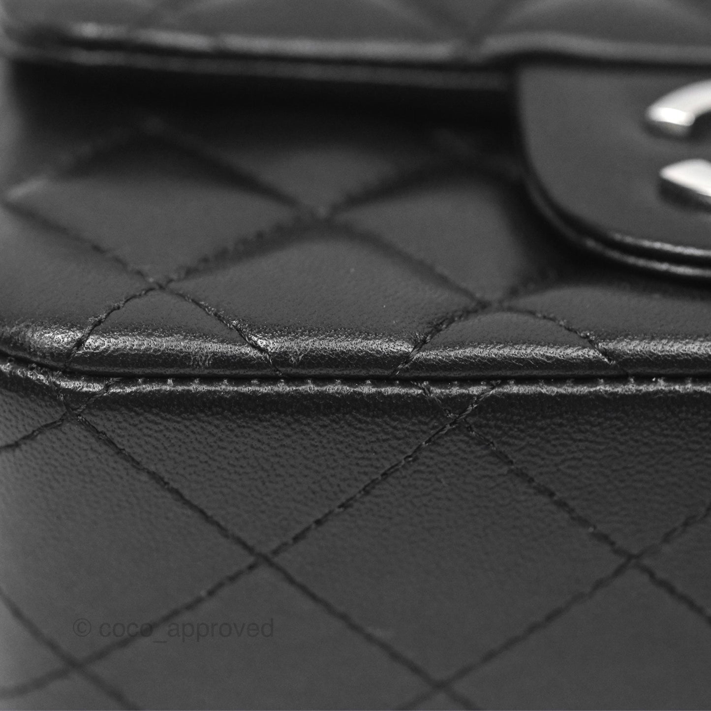 Chanel Mini Square Flap Quilted Black Lambskin Silver Hardware