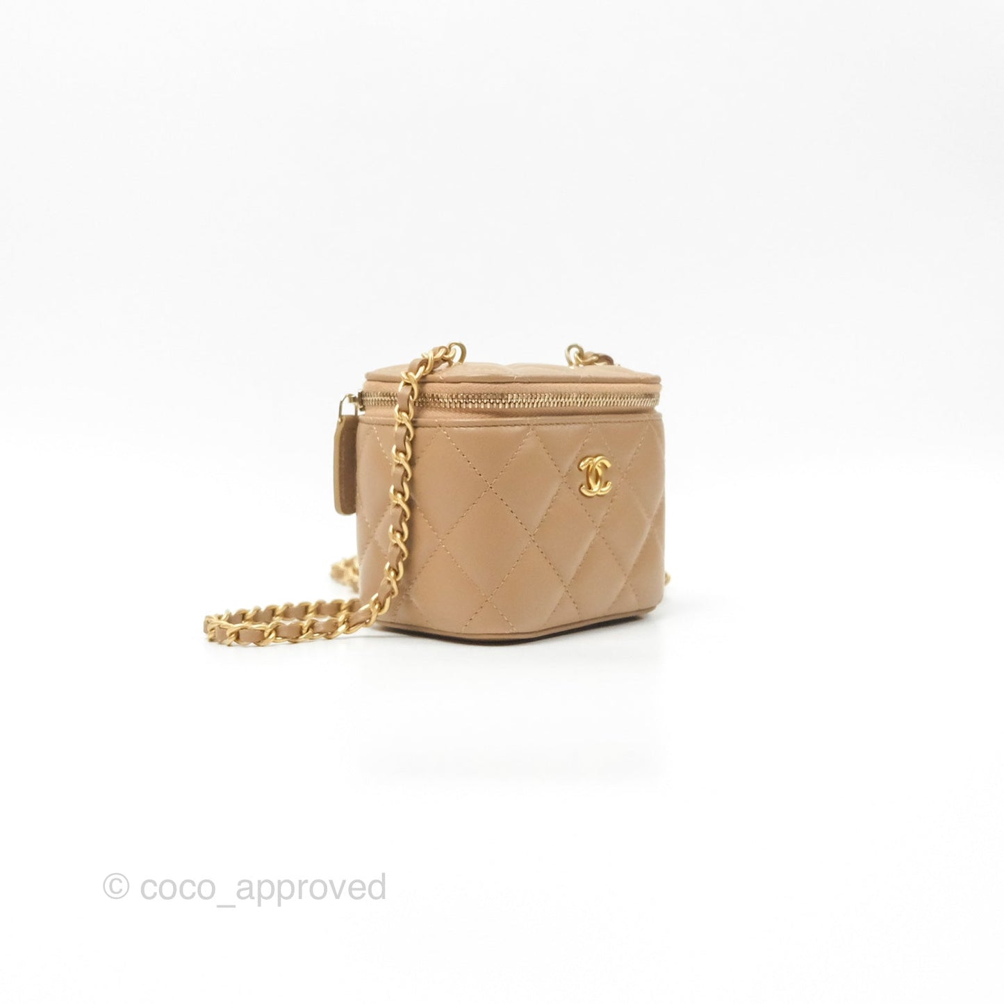 Chanel Mini Vanity With Chain Adjustable Pearl Crush Dark Beige Lambskin Aged Gold Hardware