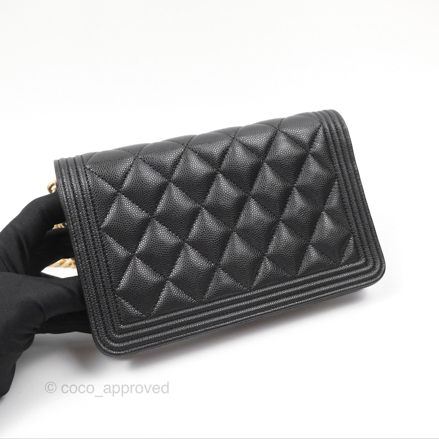 Chanel Quilted Boy Wallet on Chain WOC Black Caviar Age Gold Hardware