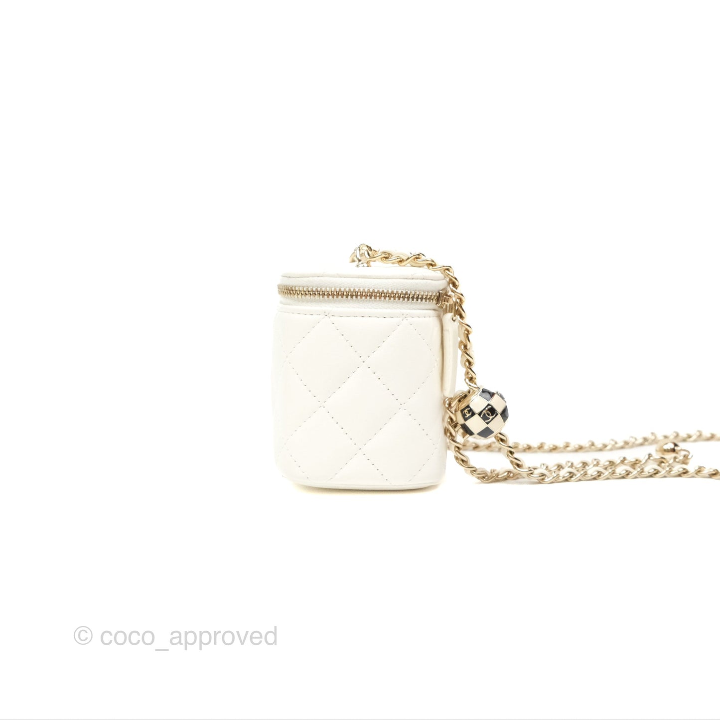 Chanel Mini Ball Crush Vanity With Chain White Lambskin Gold Hardware