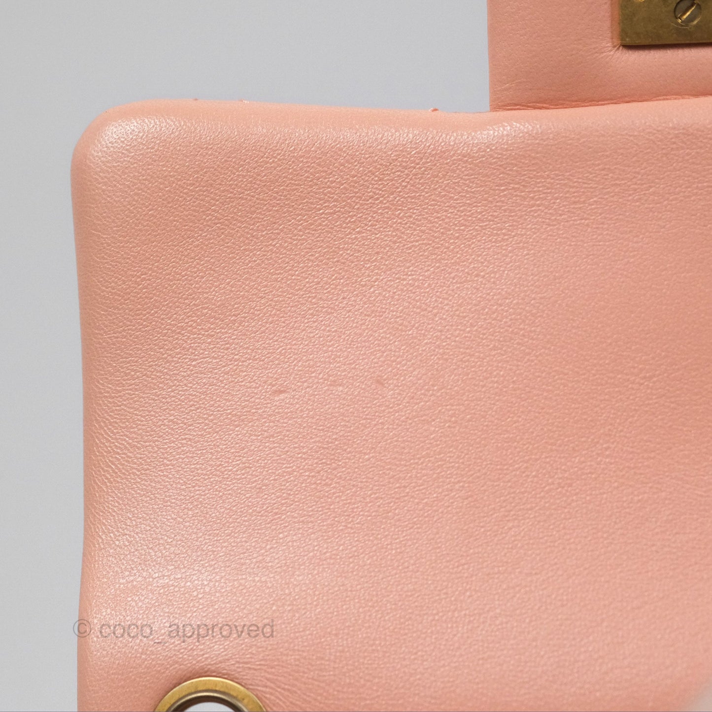 Chanel Pearl Crush Mini Square Quilted Peach Beige Lambskin Aged Gold Hardware
