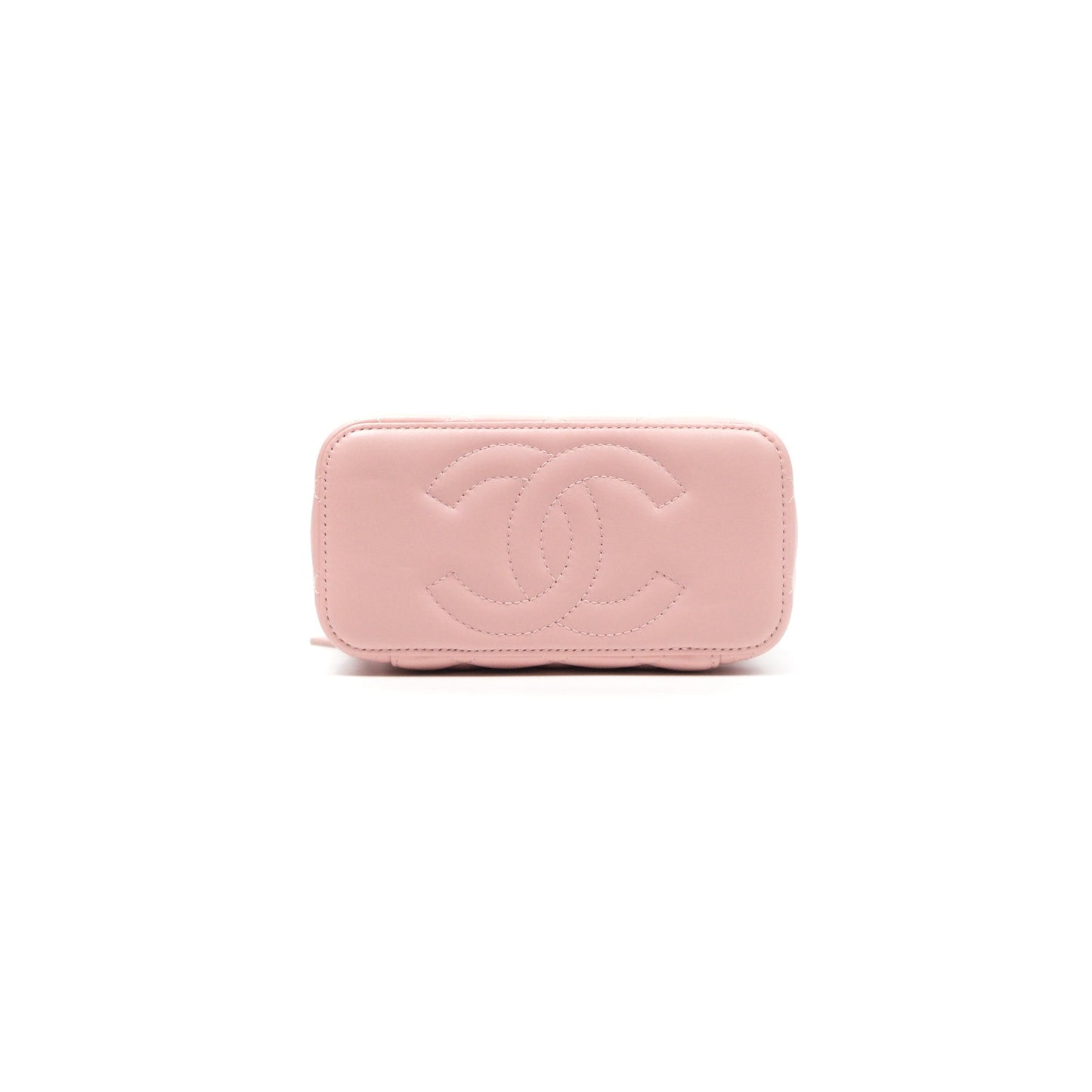 Chanel Quilted Vanity Rectangular with Camellia Adjustable Chain Pink Lambskin 23S