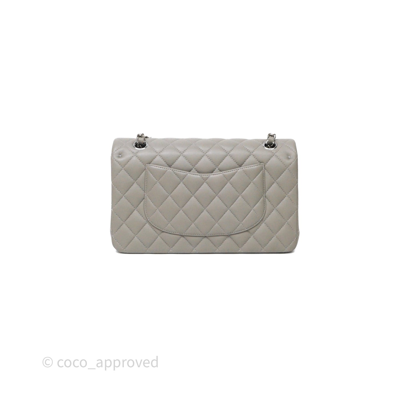 Chanel Classic M/L Medium Flap Quilted Grey Lambskin Silver Hardware