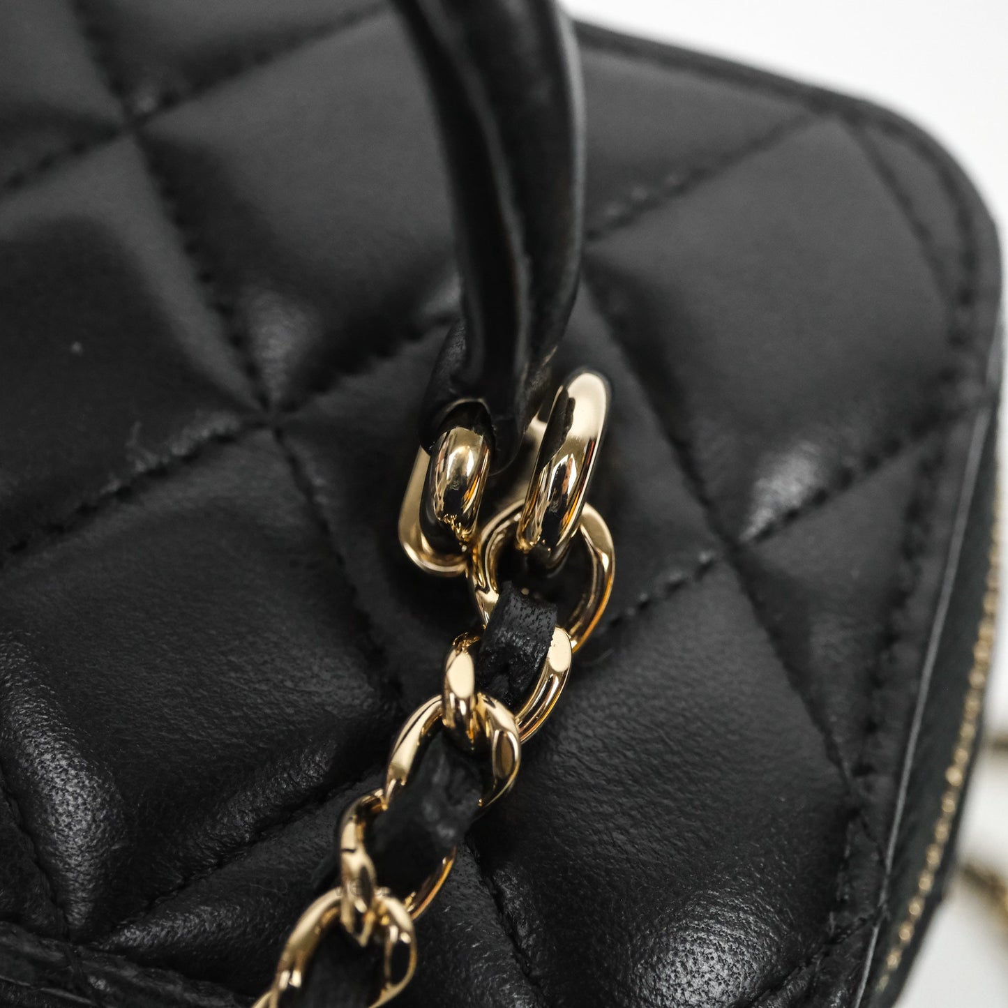 Chanel Vanity Rectangular Top Handle Black Lambskin Light Gold Hardware