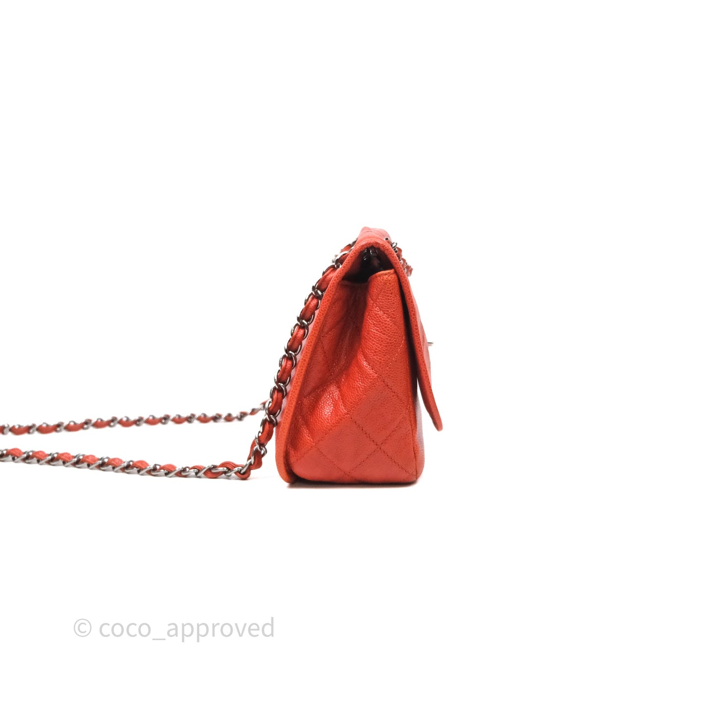 Chanel Flap Bag Caviar Orange Silver Hardware