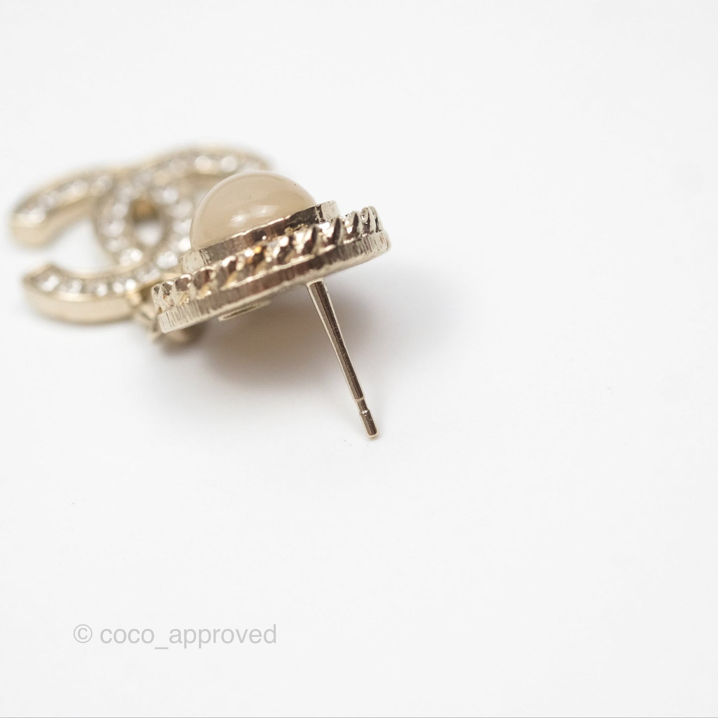 Chanel Round Resin Crystal CC Drop Earrings Gold Tone 21B