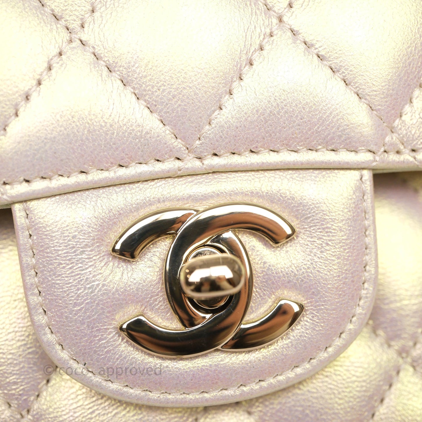 Chanel Classic Medium Double Flap Iridescent Beige Gold Hardware 21S