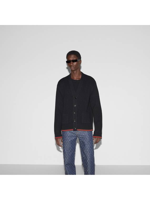 Luxury Gucci Trending 2025 Wool Cashmere Rib Knit Cardigan Black