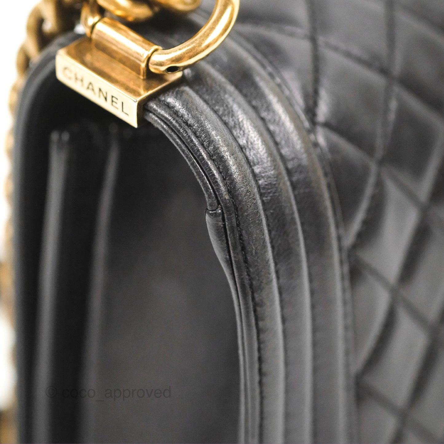 Chanel Quilted Medium Boy Black Lambskin Aged Gold Hardware