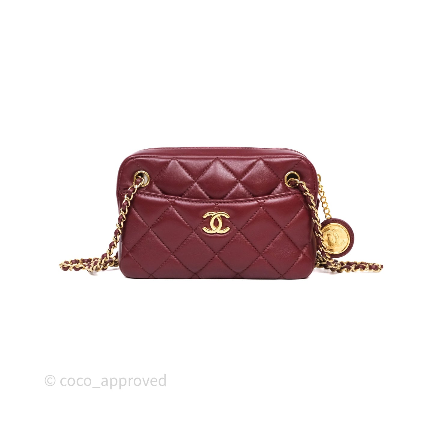 Chanel Small Camera Bag Burgundy Lambskin Gold Hardware
