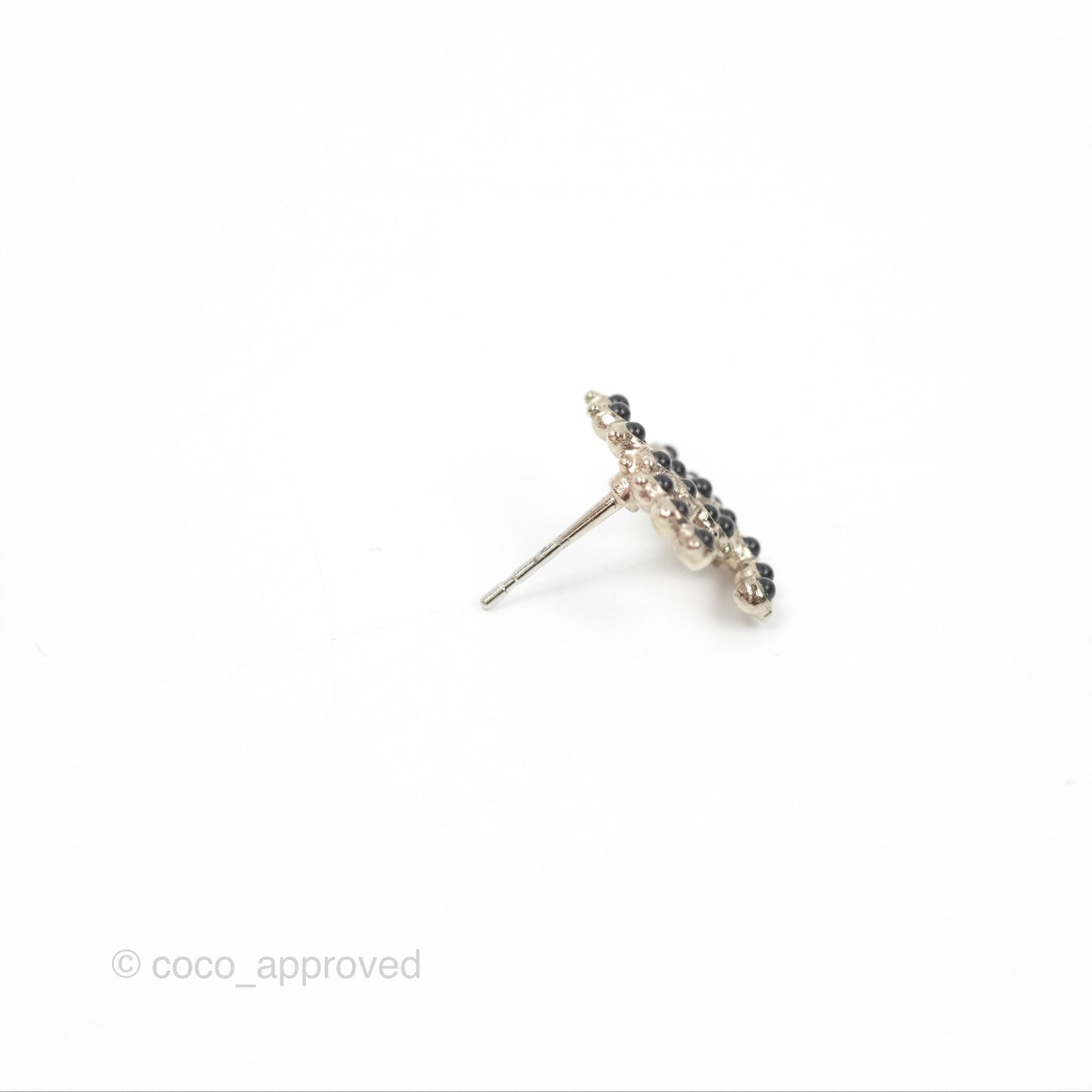 Chanel Black CC Earrings Silver Tone 18A