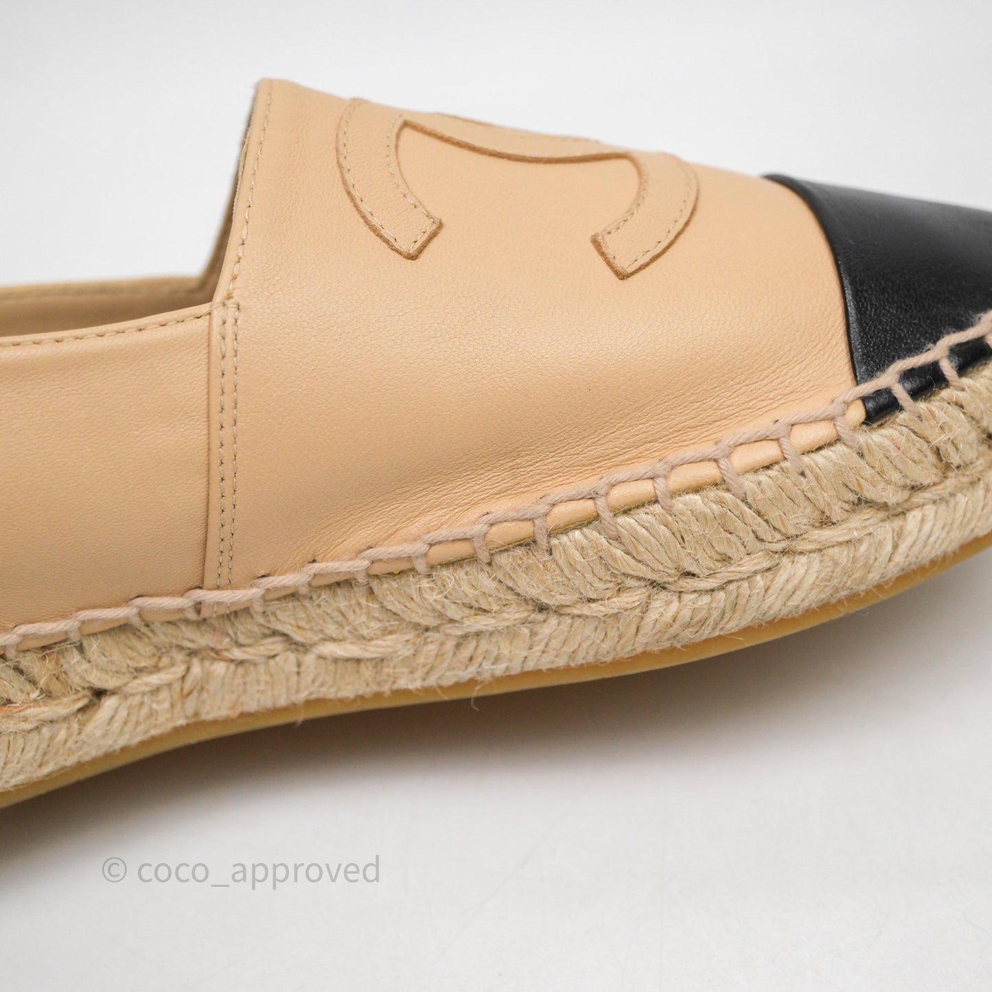 Chanel CC Espadrilles Beige Black Lambskin Size 37