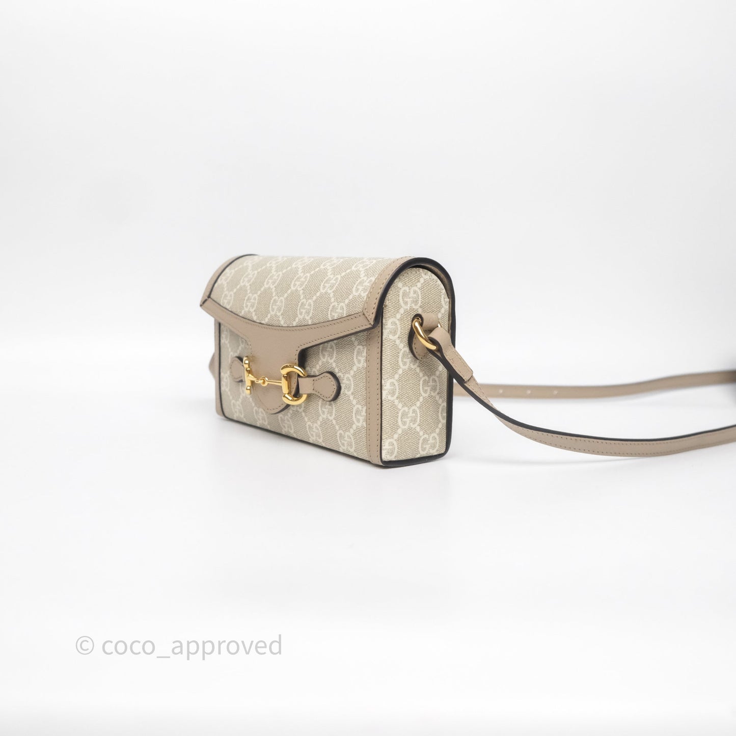 Gucci Horsebit 1955 Mini Bag Beige/ White GG Supreme Canvas Gold Hardware