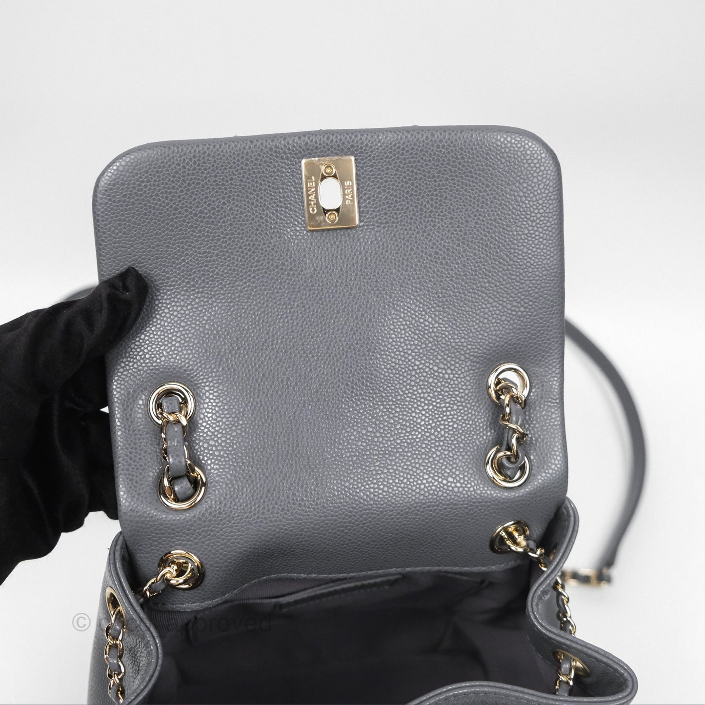Chanel Duma Backpack Medium Grey Caviar Gold Hardware