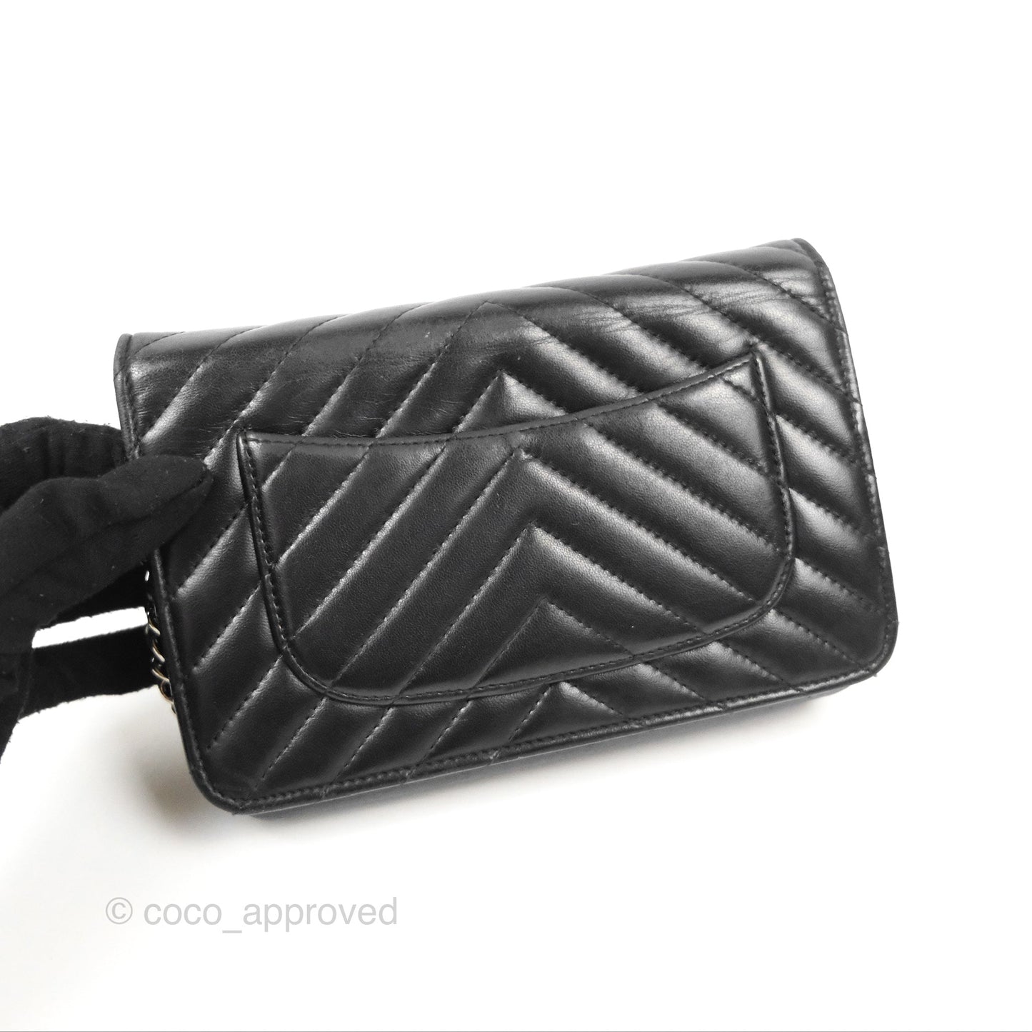 Chanel Classic Chevron Wallet on Chain WOC Black Lambskin Silver Hardware