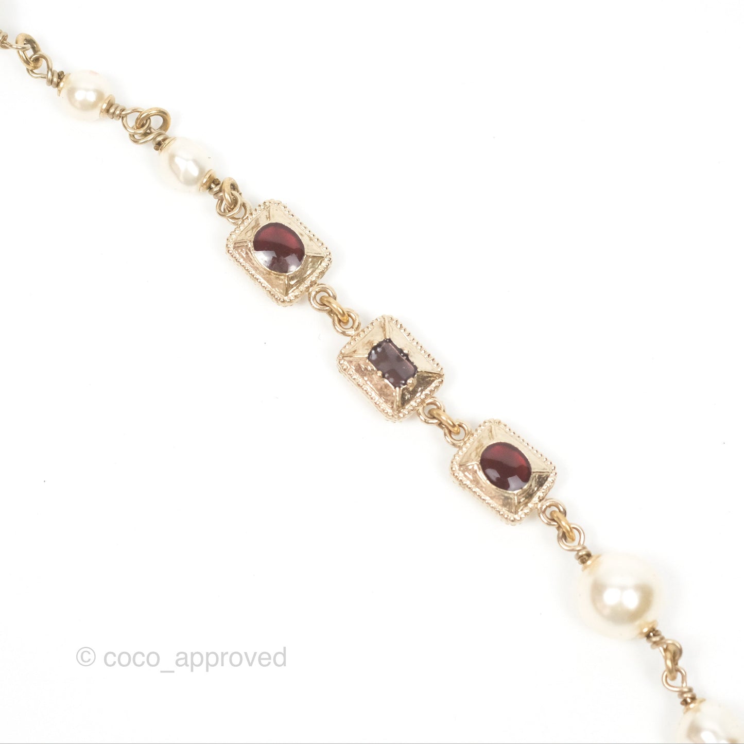 Chanel CC Pearl GemStone Long Necklace Gold Tone 17A