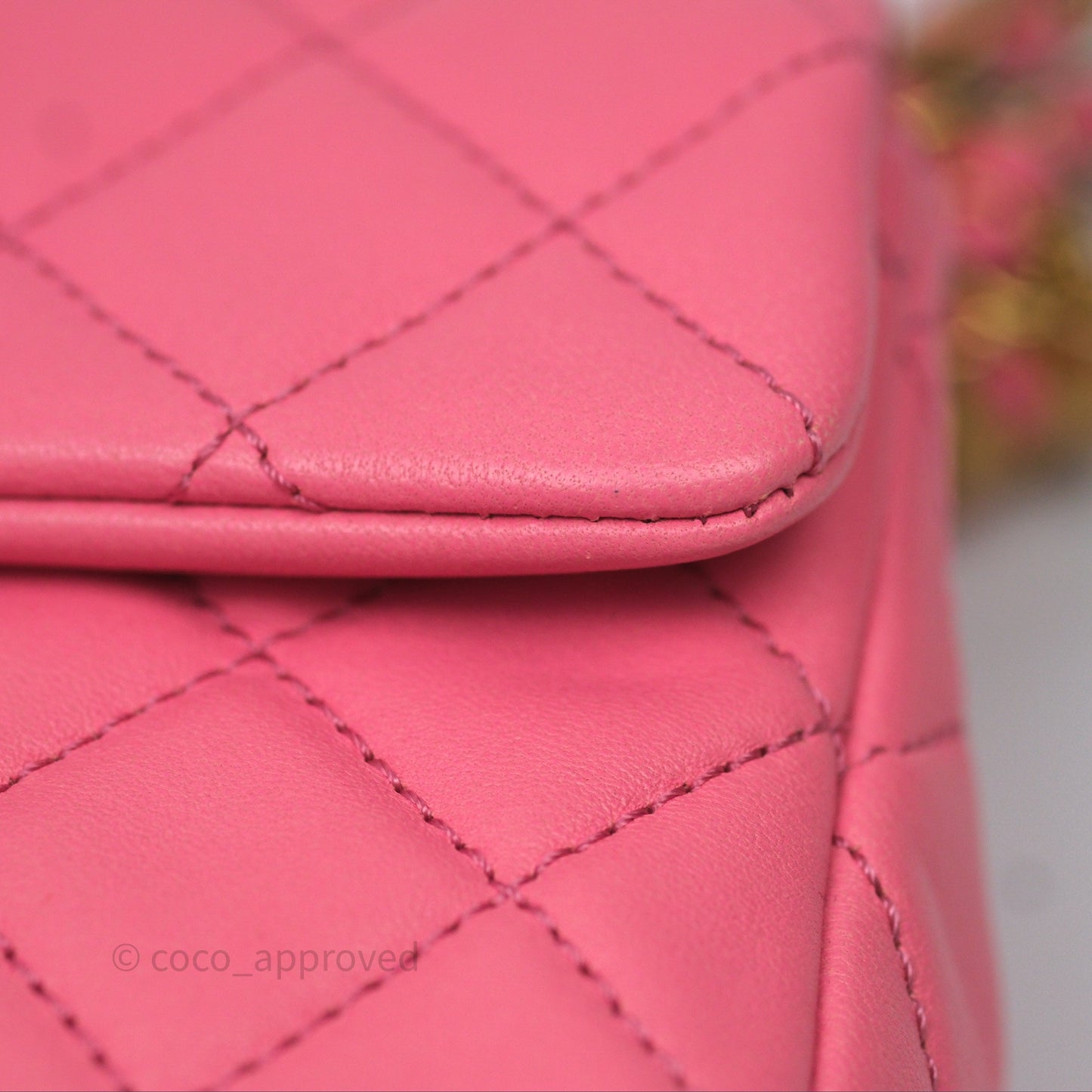 Chanel Mini Rectangular Pearl Crush Quilted Pink Lambskin Aged Gold Hardware