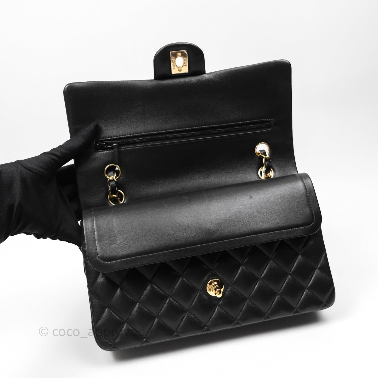 Chanel Classic M/L Medium Flap Quilted Black Lambskin Gold Hardware