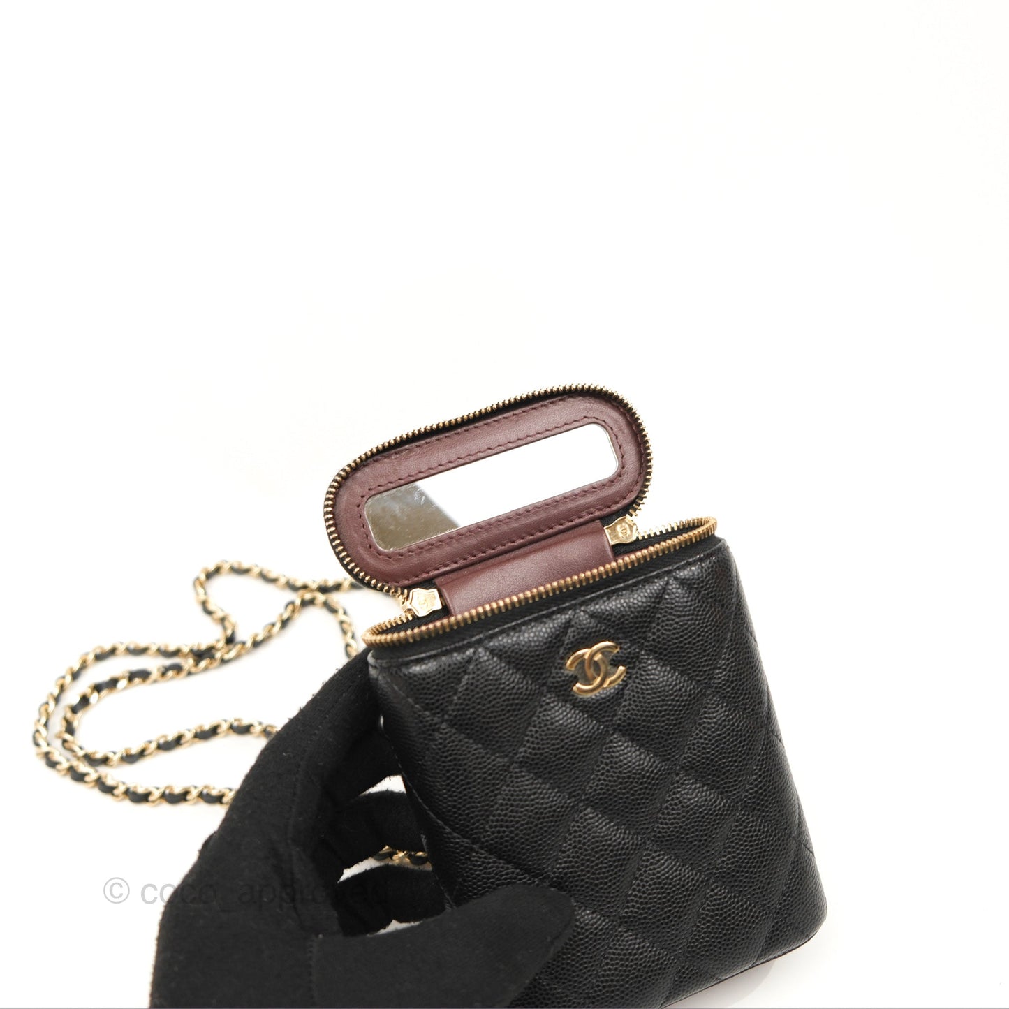 Chanel Classic Mini Vanity With Chain Black Caviar Gold Hardware