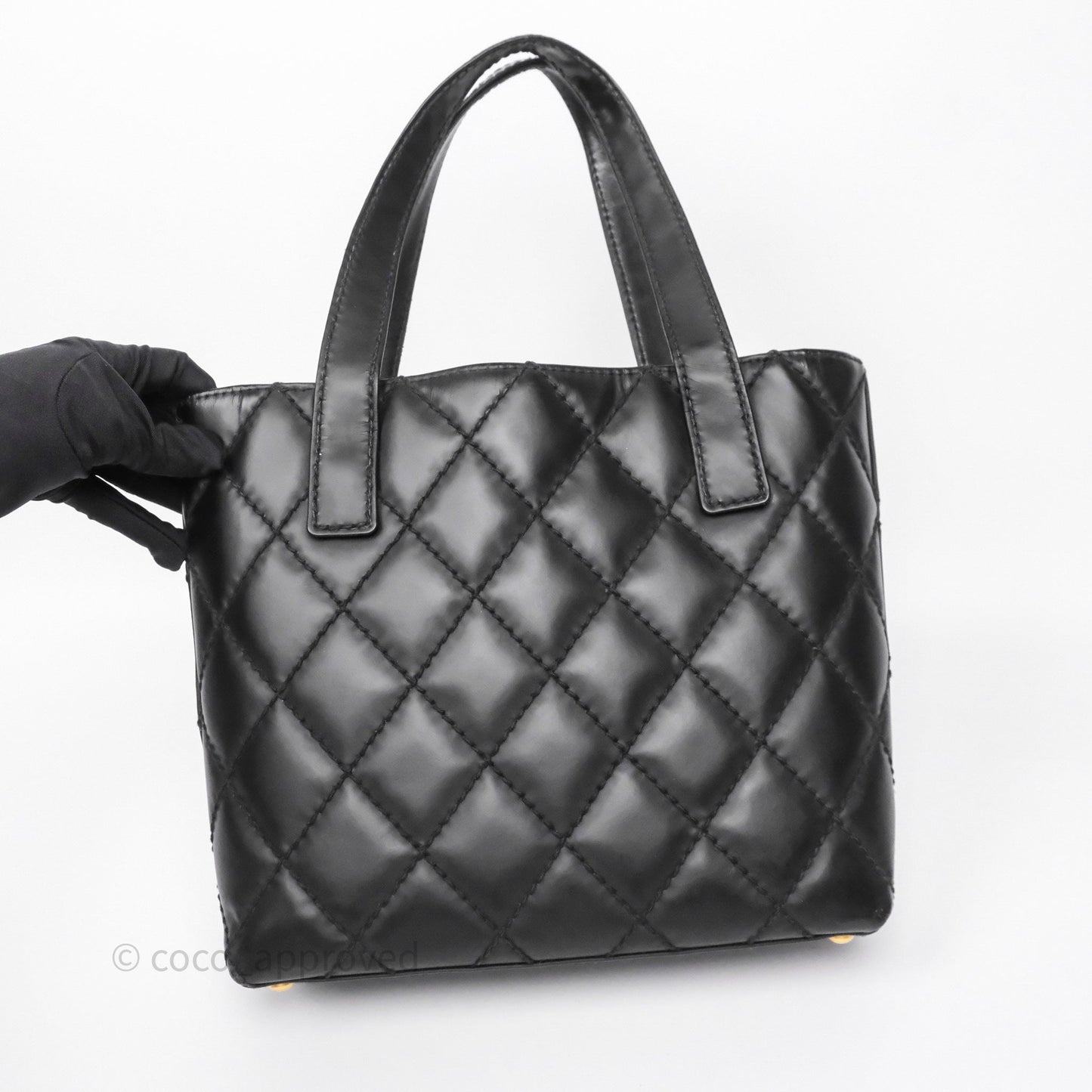Chanel Vintage Quilted CC Tote Bag Matte Black Calfskin Gold Hardware