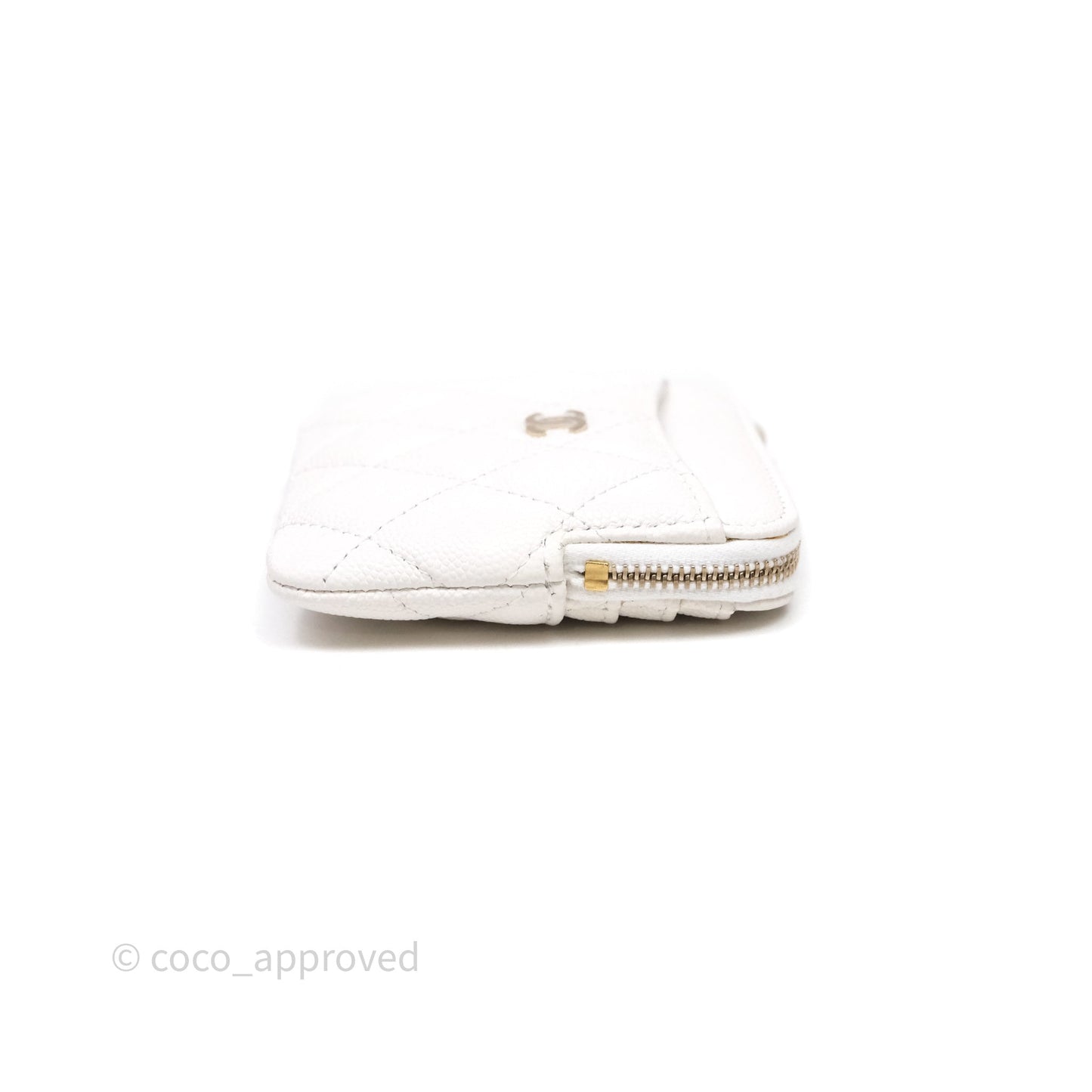 Chanel Quilted Classic Zip Card Holder Wallet White Caviar Gold Hardware