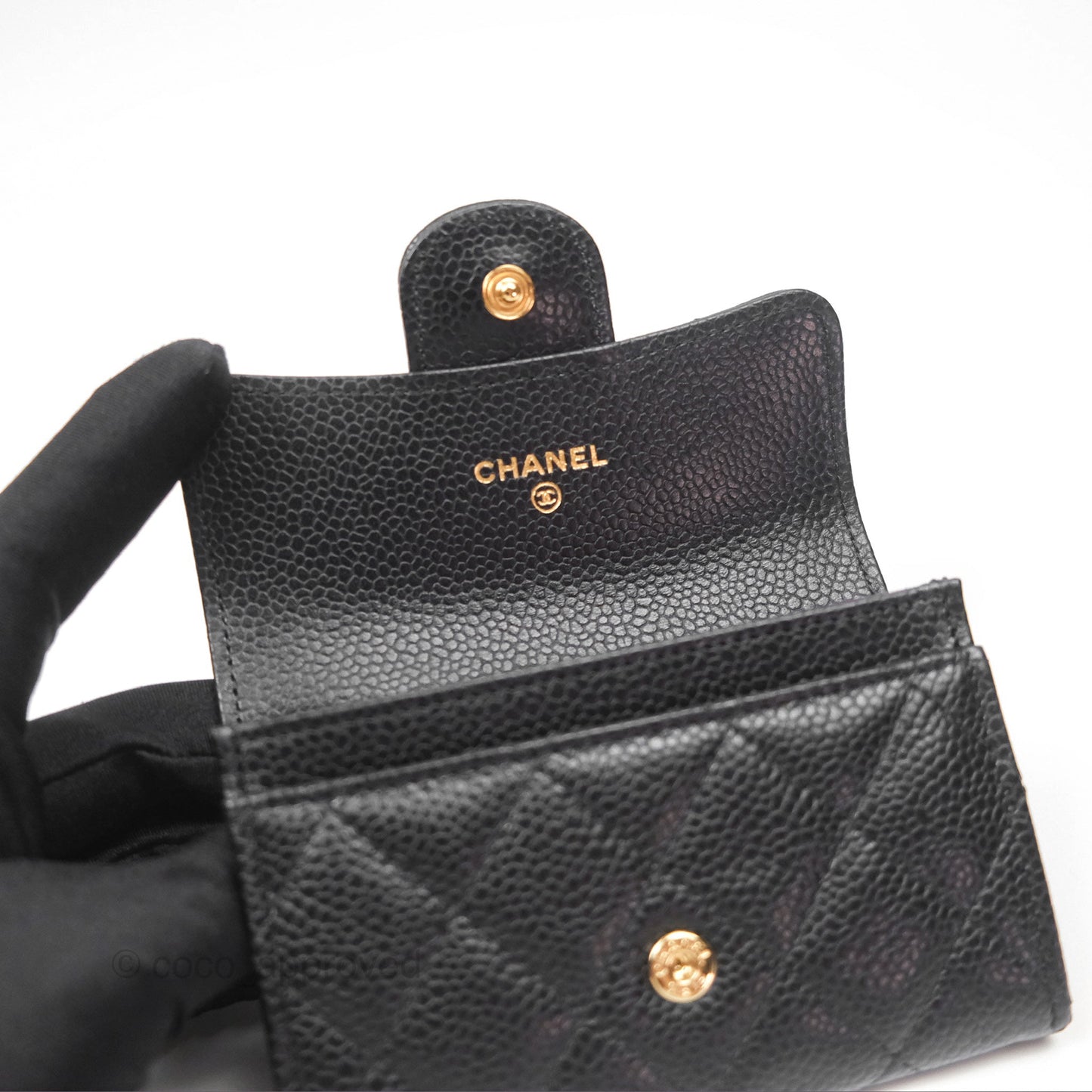 Chanel Quilted Flap Card Holder Caviar Black Gold Hardware