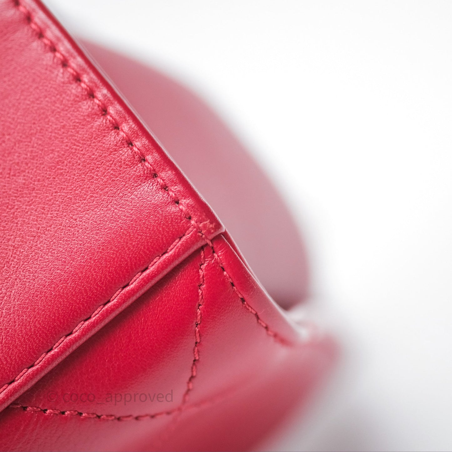 Chanel Quilted Flap Bag  with Pearl Logo Top Handle Red Lambskin Aged Gold Hardware