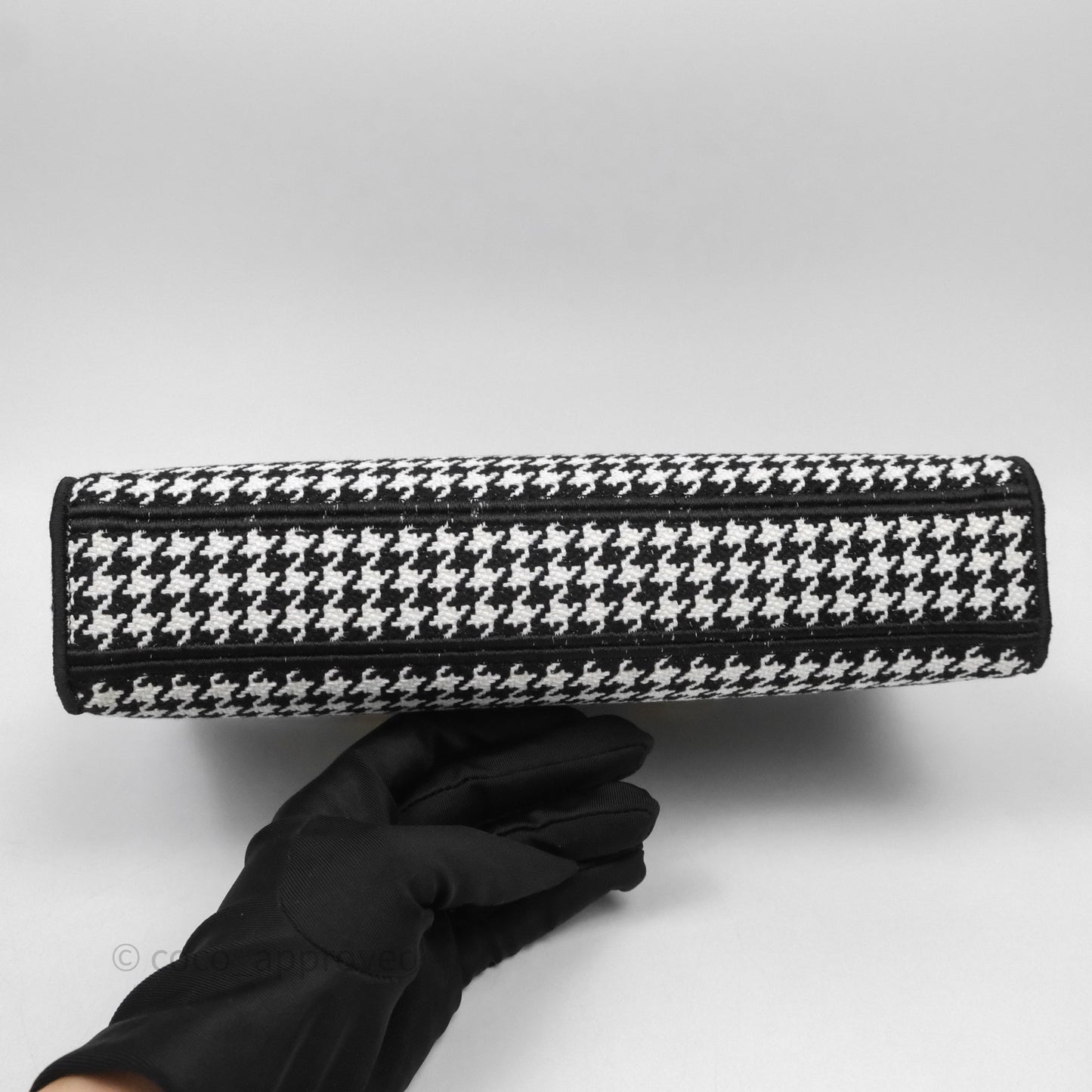Christian Dior Medium Lady D-Joy Bag Black White Houndstooth Gold Hardware