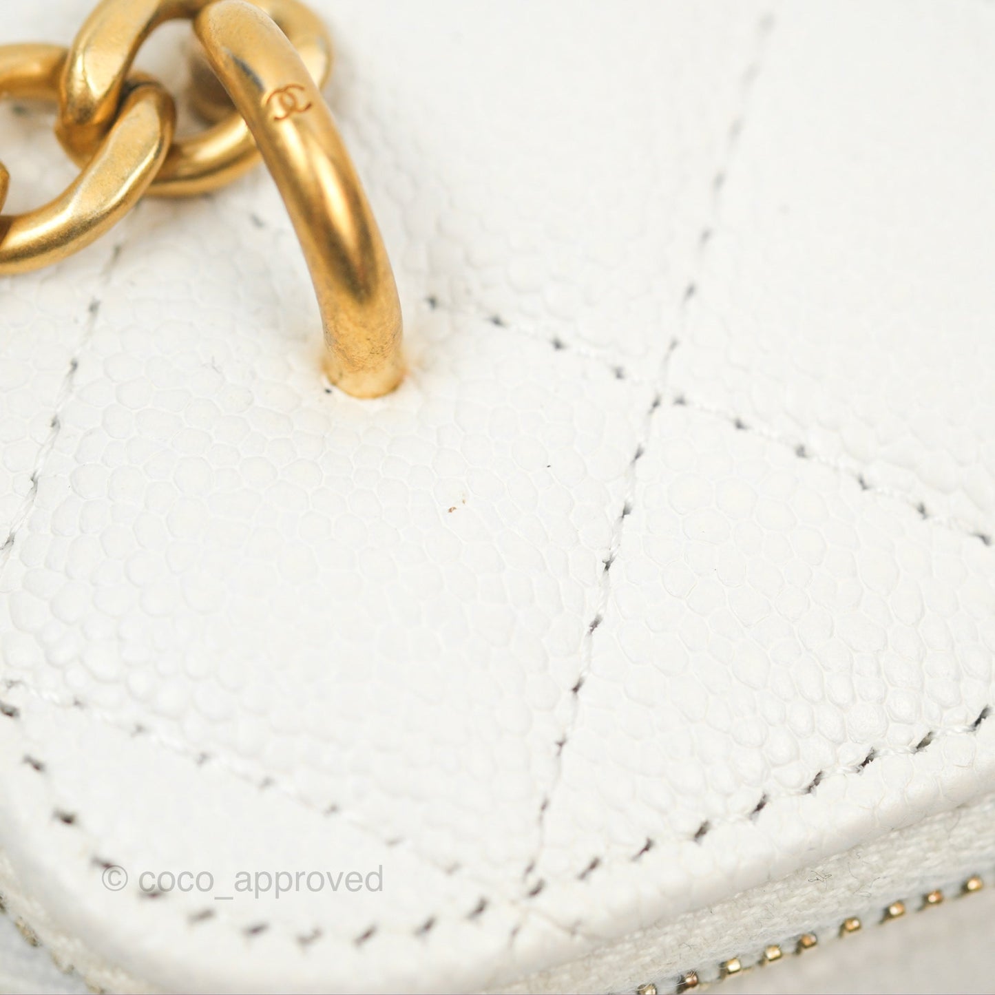Chanel Quilted Heart Crush Mini Vanity With Chain White Caviar Aged Gold Hardware