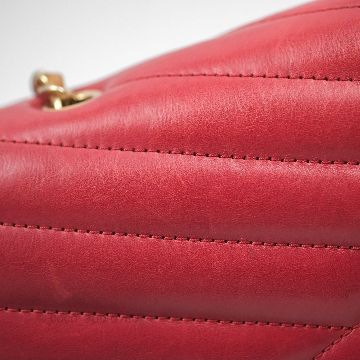 Chanel Chevron Shoulder Bag Red Calfskin Aged Gold Hardware