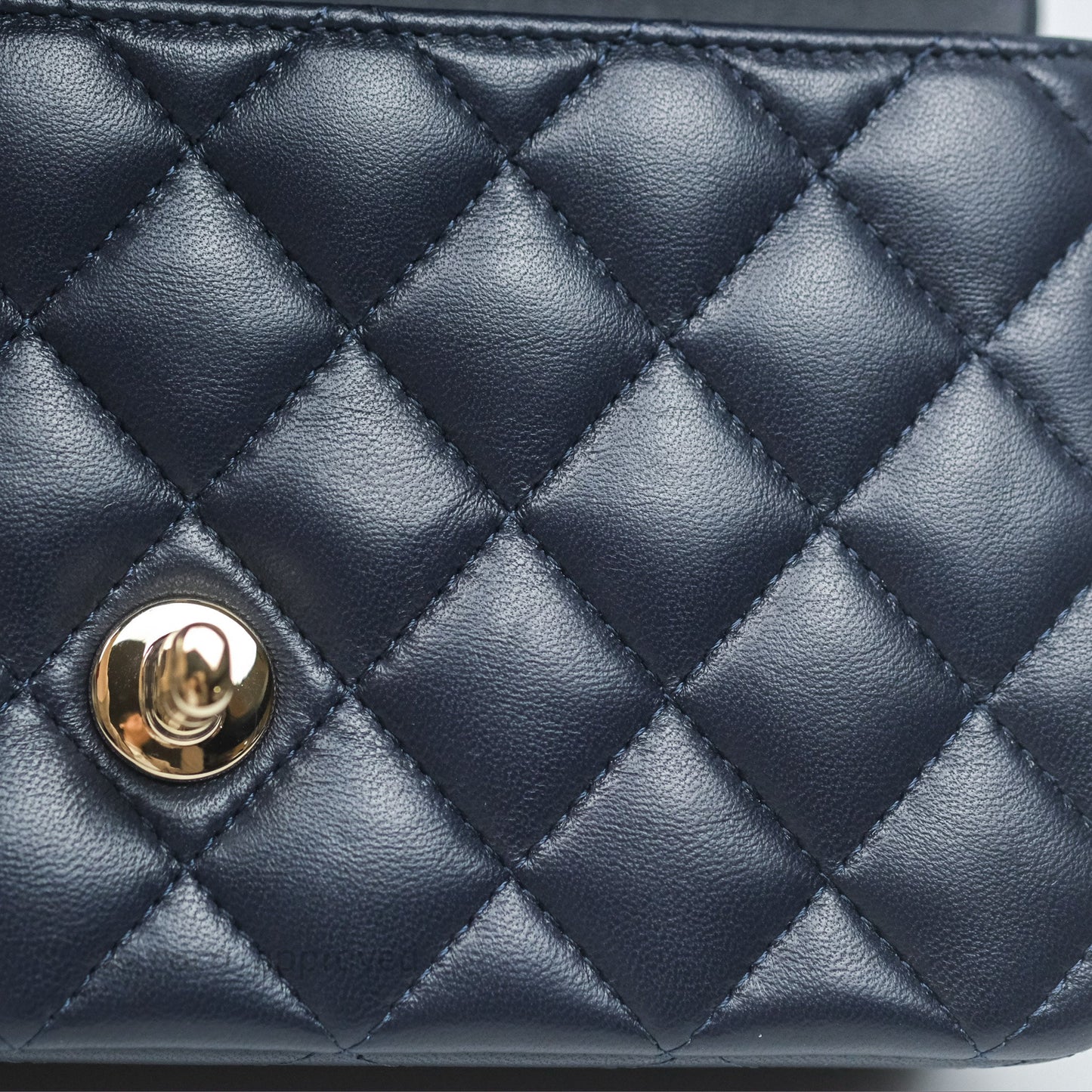 Chanel Top Handle Mini Rectangular Flap Bag Navy Lambskin Gold Hardware