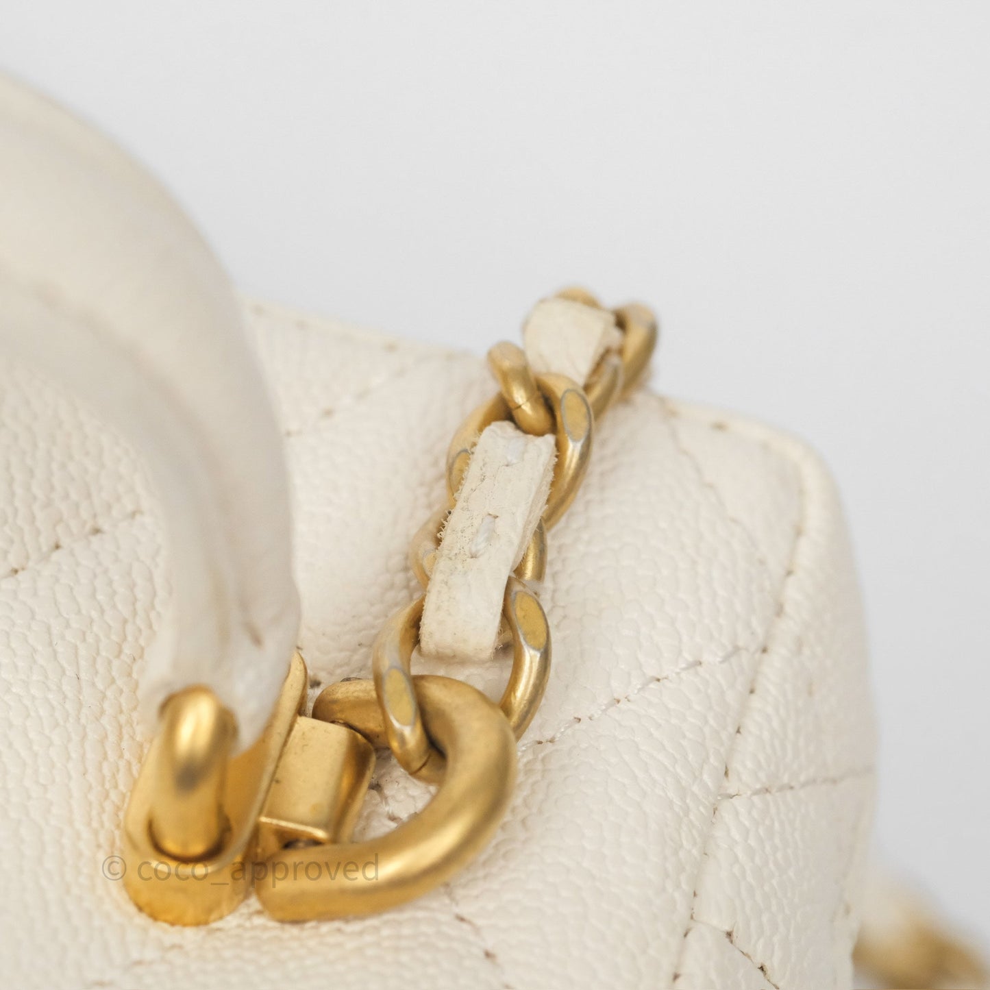 Chanel Quilted Mini Top Handle Vanity With Chain Ivory Caviar Aged Gold Hardware
