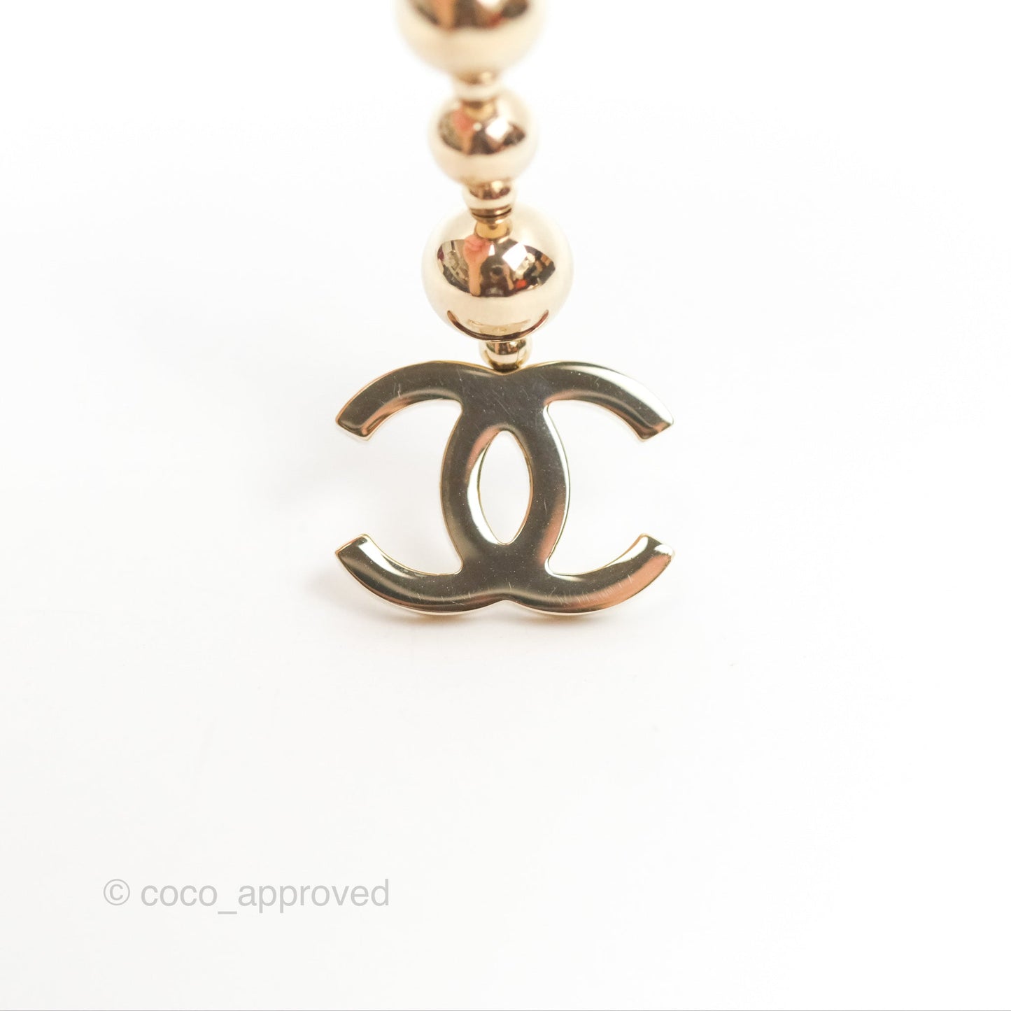 Chanel CC Bead Long Drop Earrings Gold Tone 21S
