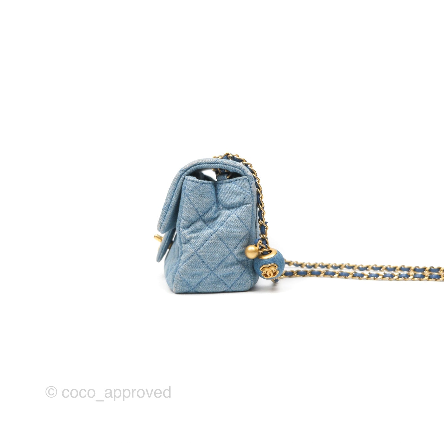Chanel Mini Square Pearl Crush Quilted Denim Aged Gold Hardware