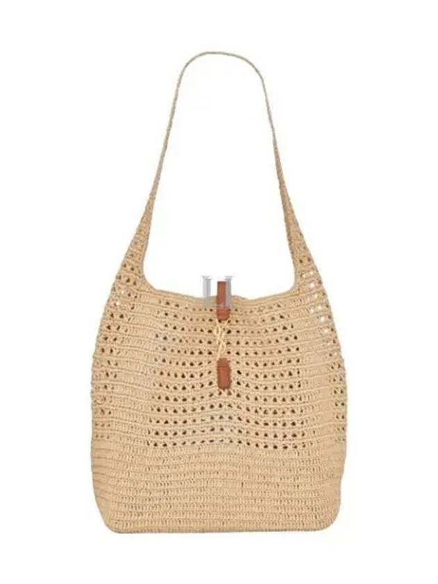Luxury Saint Laurent Raffia Crochet Hobo Shoulder Bag Natural