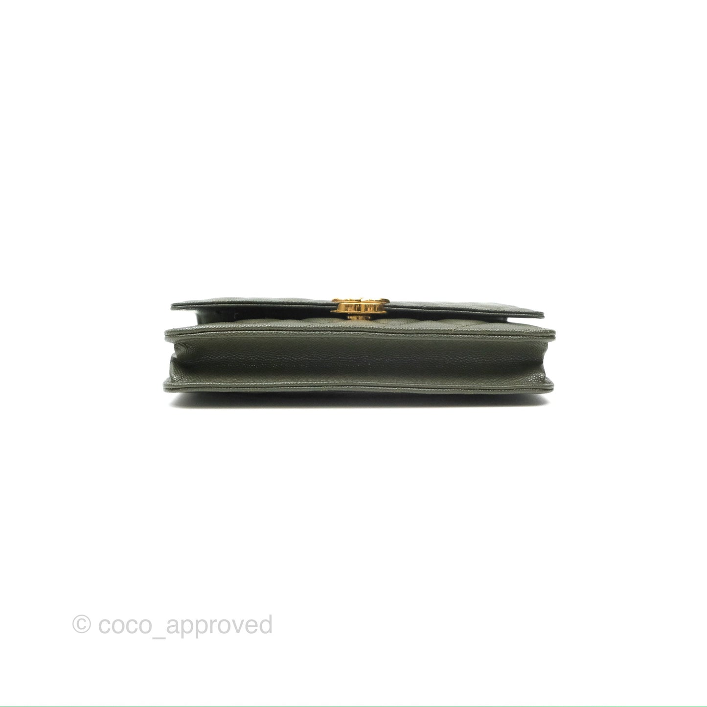 Chanel Coco First Wallet On Chain WOC Dark Olive Green Caviar Gold Hardware 22K