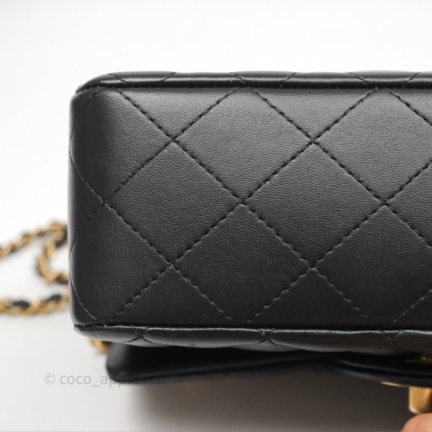 Chanel Metal Top Handle Mini Rectangular Flap Bag Black Lambskin Aged Gold Hardware