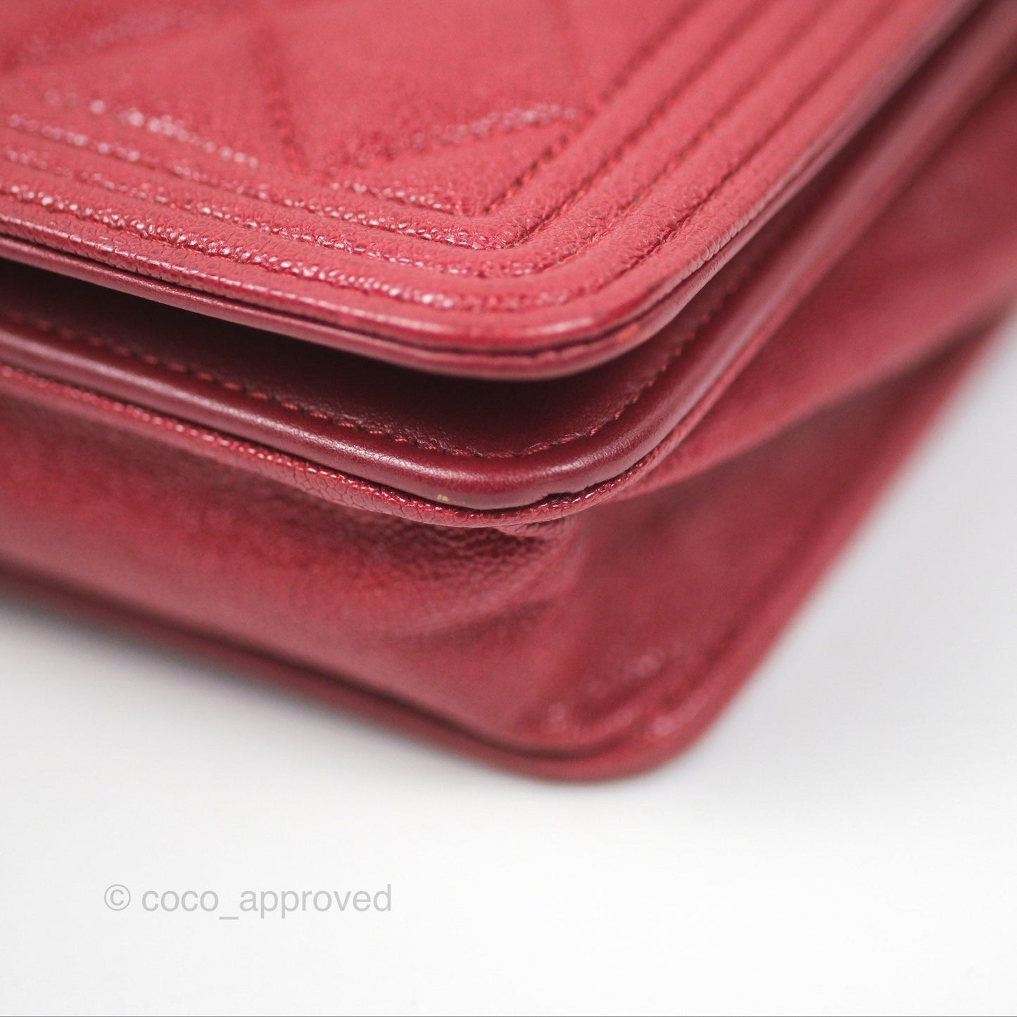 Chanel Quilted Boy Wallet on Chain WOC Red Caviar Aged Gold Hardware